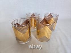 Set of 4 Mid-century Double Old Fashioned Glasses by Culver, 22K Gold Chevron