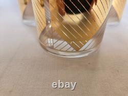 Set of 4 Mid-century Double Old Fashioned Glasses by Culver, 22K Gold Chevron