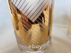 Set of 4 Mid-century Double Old Fashioned Glasses by Culver, 22K Gold Chevron
