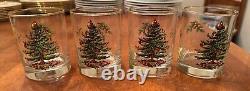 Set of 4 Spode Christmas Tree Double Old Fashioned Glasses Tumblers Gold Lip EUC
