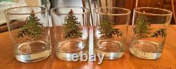 Set of 4 Spode Christmas Tree Double Old Fashioned Glasses Tumblers Gold Lip EUC