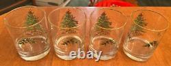 Set of 4 Spode Christmas Tree Double Old Fashioned Glasses Tumblers Gold Lip EUC