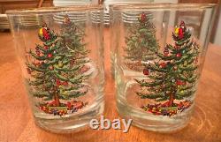 Set of 4 Spode Christmas Tree Double Old Fashioned Glasses Tumblers Gold Lip EUC