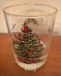 Set of 4 Spode Christmas Tree Double Old Fashioned Glasses Tumblers Gold Lip EUC