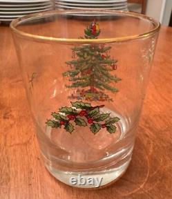 Set of 4 Spode Christmas Tree Double Old Fashioned Glasses Tumblers Gold Lip EUC