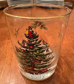 Set of 4 Spode Christmas Tree Double Old Fashioned Glasses Tumblers Gold Lip EUC