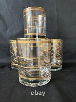 Set of 4 VIETRI ELEGANTE Double Old Fashioned Glasses 2 Grid & 2 Swirl