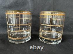 Set of 4 VIETRI ELEGANTE Double Old Fashioned Glasses 2 Grid & 2 Swirl