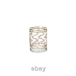 Set of 4 VIETRI ELEGANTE Double Old Fashioned Glasses 2 Grid & 2 Swirl