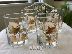 Set of 4 Vintage Culver 22K Gold COTTONBALL Double Old Fashioned Glass MCM