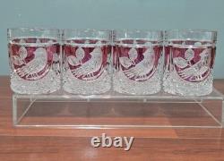 Set of 4 Vintage Hofbauer Byrdes Collection Crystal Old Fashioned Glasses Ruby