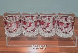Set of 4 Vintage Hofbauer Byrdes Collection Crystal Old Fashioned Glasses Ruby