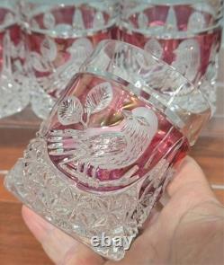 Set of 4 Vintage Hofbauer Byrdes Collection Crystal Old Fashioned Glasses Ruby