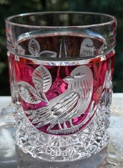 Set of 4 Vintage Hofbauer Byrdes Collection Crystal Old Fashioned Glasses Ruby