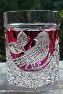Set of 4 Vintage Hofbauer Byrdes Collection Crystal Old Fashioned Glasses Ruby