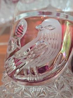 Set of 4 Vintage Hofbauer Byrdes Collection Crystal Old Fashioned Glasses Ruby