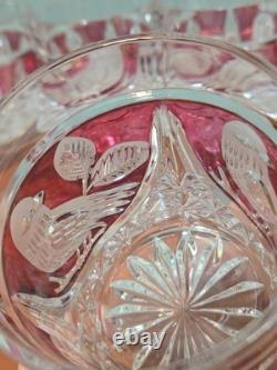 Set of 4 Vintage Hofbauer Byrdes Collection Crystal Old Fashioned Glasses Ruby