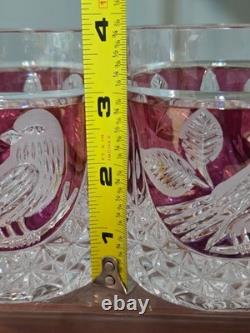 Set of 4 Vintage Hofbauer Byrdes Collection Crystal Old Fashioned Glasses Ruby