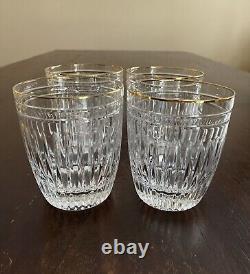 Set of 4 Waterford Crystal Hanover Gold Double Old Fashioned Glasses Marquis