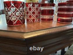 Set of 4 Williams Sonoma Ruby Red Cut Crystal Double Old Fashioned Glasses 4