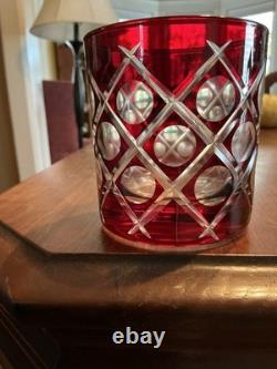 Set of 4 Williams Sonoma Ruby Red Cut Crystal Double Old Fashioned Glasses 4
