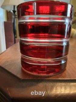 Set of 4 Williams Sonoma Ruby Red Cut Crystal Double Old Fashioned Glasses 4