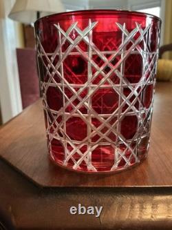 Set of 4 Williams Sonoma Ruby Red Cut Crystal Double Old Fashioned Glasses 4