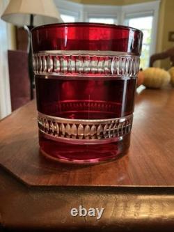 Set of 4 Williams Sonoma Ruby Red Cut Crystal Double Old Fashioned Glasses 4