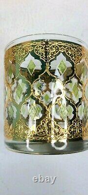 Set of 6 Culver Valencia Gold/Green Glass High Ball Double Old Fashioned Signed