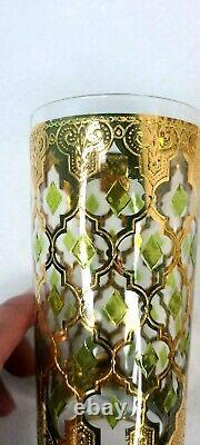 Set of 6 Culver Valencia Gold/Green Glass High Ball Double Old Fashioned Signed