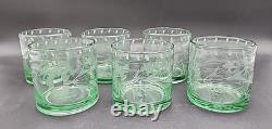 Set of 6 Mexico Bobby Flay Etched Green Double Old Fashioned Glasses