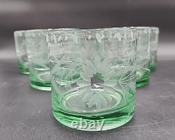 Set of 6 Mexico Bobby Flay Etched Green Double Old Fashioned Glasses