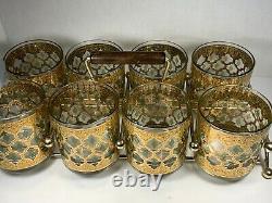 (Set of 8) Culver VALENCIA Double Old Fashioned Glasses With Holder Vintage
