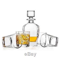 Shannon Crystal Marquis Whiskey Decanter and 4 Double Old-Fashioned Glasses Set