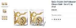 Snake Double Old Fashioned Glasses Gold Set of 2 by Artel