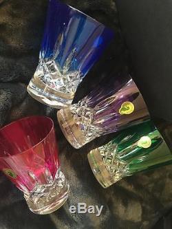 Sparkling Waterford Lismore Set Of 4 Assorted Color Dof Double Old Fashioned New