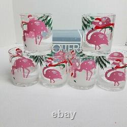 Stotter Vintage Plastic Double Old Fashioned Glasses Flamingos in Santa Hats