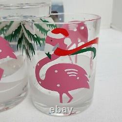 Stotter Vintage Plastic Double Old Fashioned Glasses Flamingos in Santa Hats