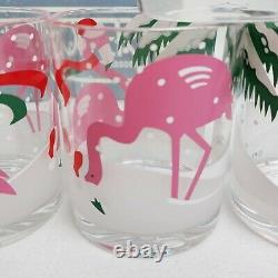 Stotter Vintage Plastic Double Old Fashioned Glasses Flamingos in Santa Hats