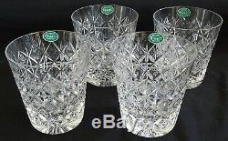 Stuart England Connaught 4 Cut Glass Double Old Fashioned 3 7/8 Orig. Stickers