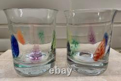 TWO (2) Burchetta Dansk Double Old-Fashioned Glasses Multi Color Leaves NEW TAGS