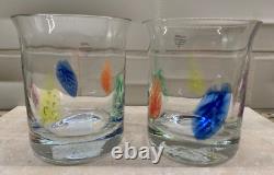TWO (2) Burchetta Dansk Double Old-Fashioned Glasses Multi Color Leaves NEW TAGS
