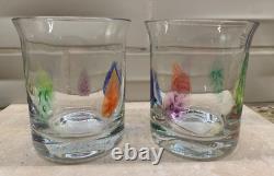 TWO (2) Burchetta Dansk Double Old-Fashioned Glasses Multi Color Leaves NEW TAGS
