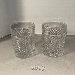 TWO Ralph Lauren Herringbone Double Old Fashioned Glasses Etched Ralph Lauren