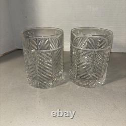 TWO Ralph Lauren Herringbone Double Old Fashioned Glasses Etched Ralph Lauren