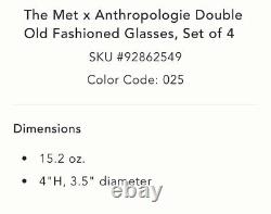 The Met X Anthropologie Double Old Fashioned Glasses Clear NEW