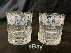 Thistle Cut Double Old Fashioned Crystal Glass Made in Edinburgh Set of 2