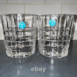 Tiffany & Co Plaid Double Old Fashioned Glass Set Of 2 Hand Cut Crystal Barware