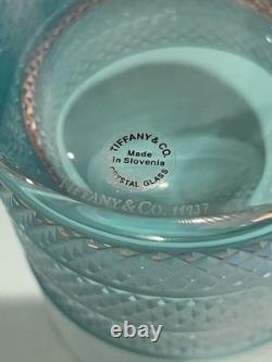 Tiffany & Co. RARE BLUE Diamond Point Crystal Double Old Fashioned Set of 4