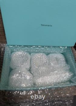 Tiffany & Co Rock Cut Crystal Double Old Fashioned Whiskey Glasses Set of 4